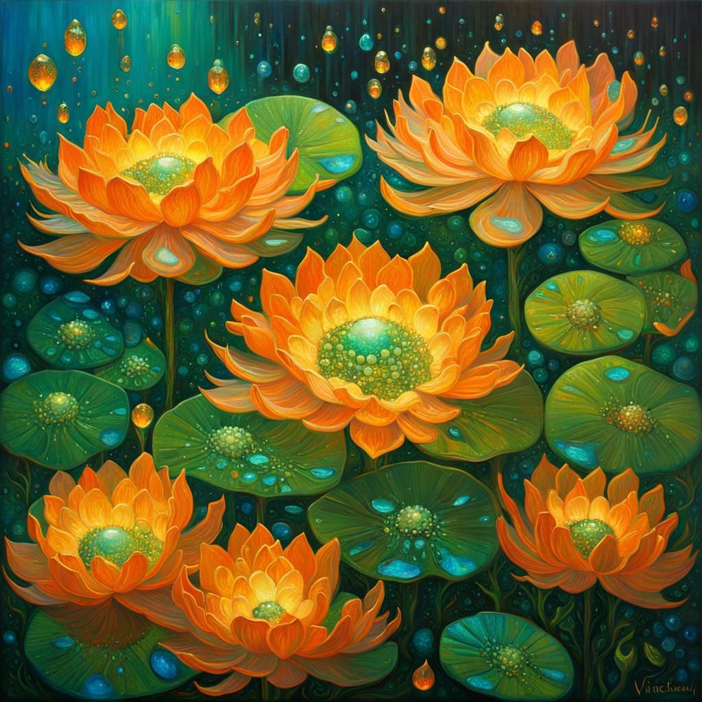 Bioluminescent Water Lilies with Crystal Effects