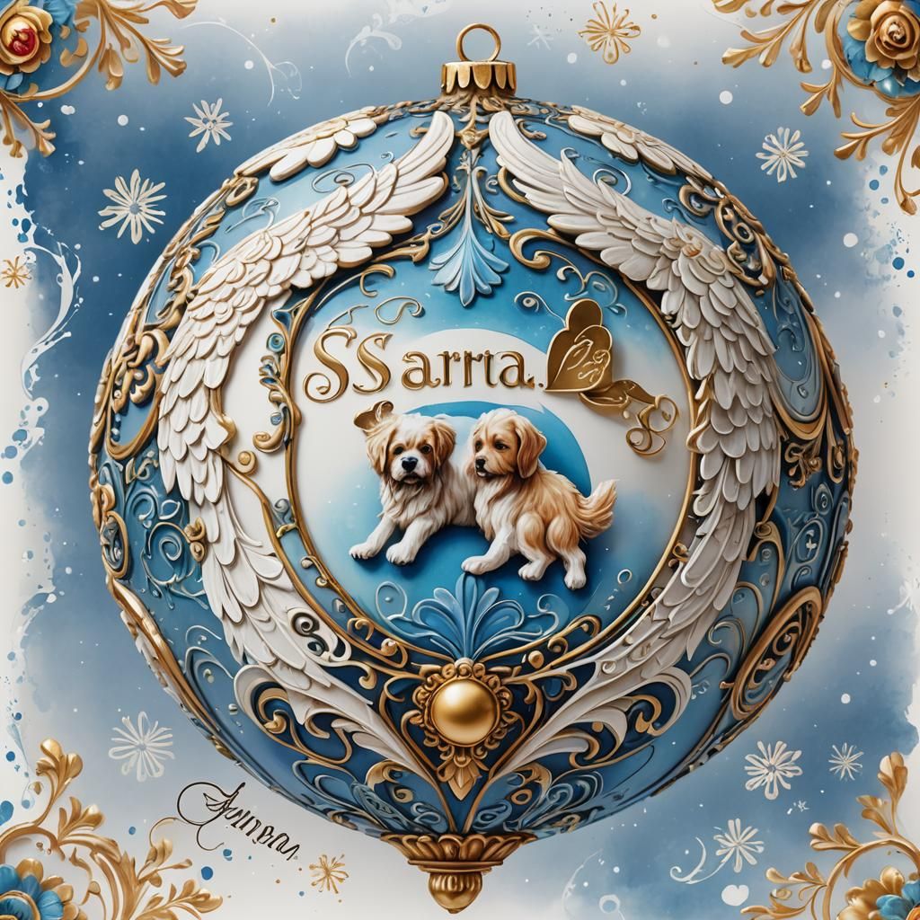 Ornate Angel Wing Dog Ornament in Fantasy Style