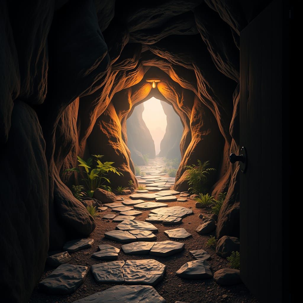 Realistic Man Cave Interior, Torch Lit and Detailed