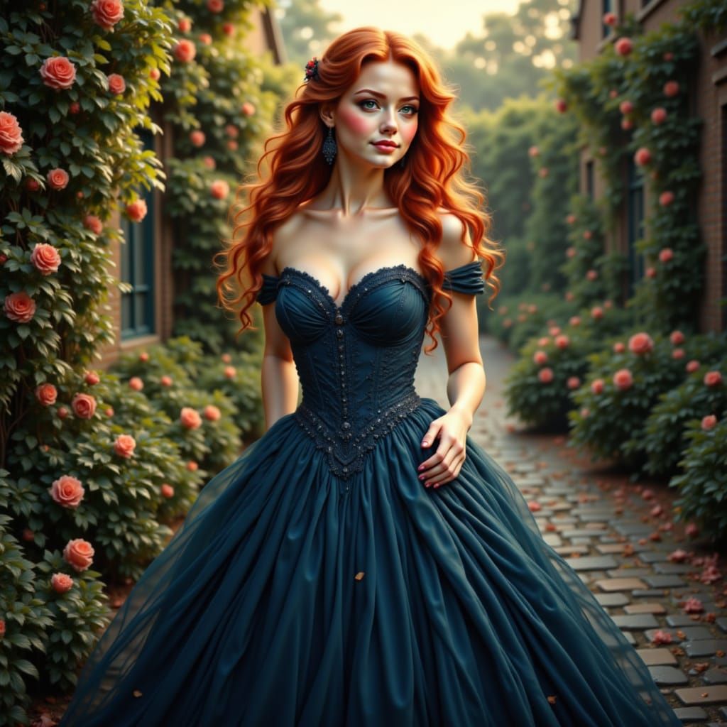 Pre-Raphaelite full body, visibly textured oil painting, you...