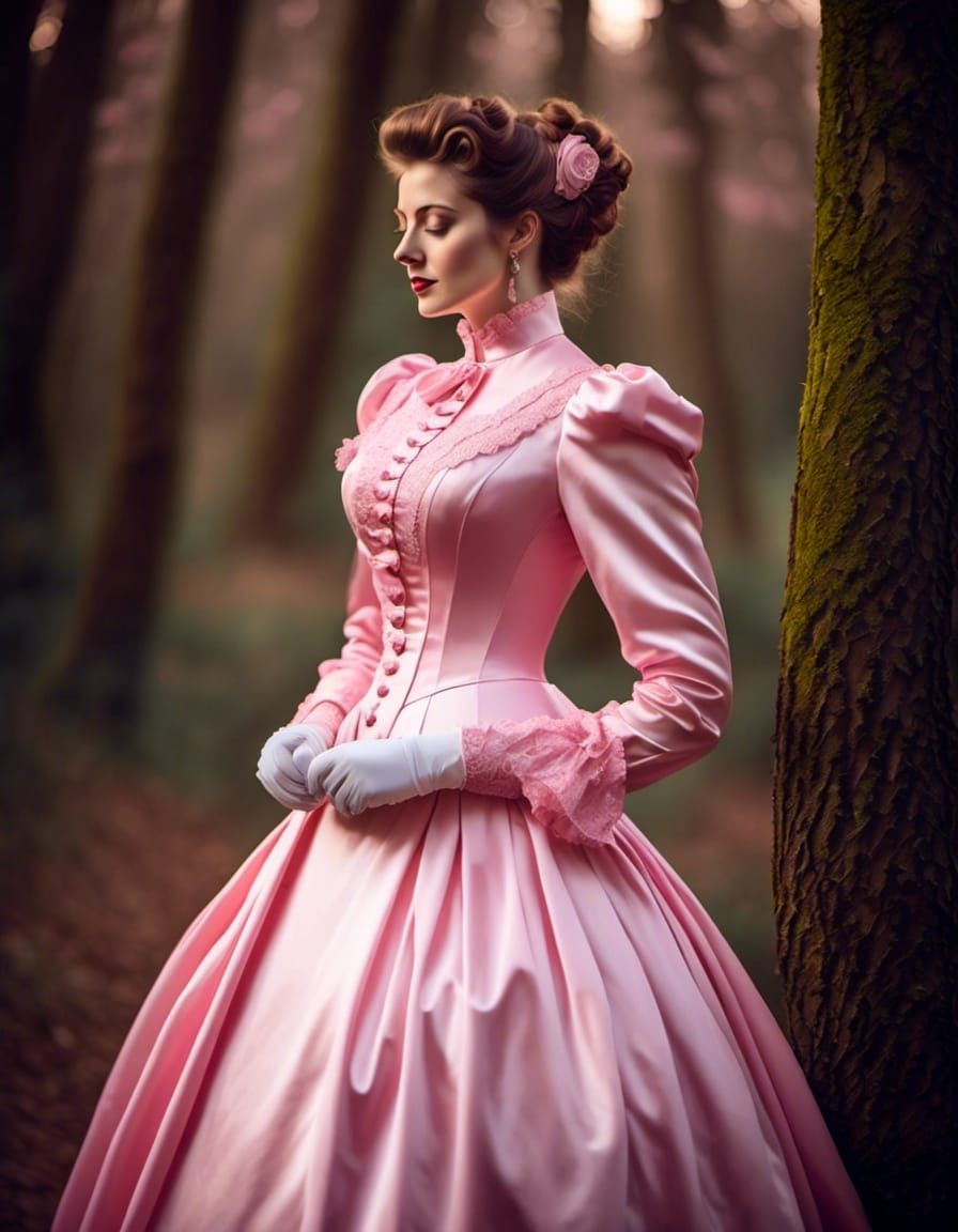 Elegant Victorian Lady in Soft Pink Satin