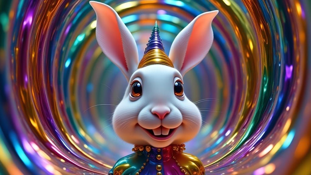 Chromatic Jester Rabbit in Mirror Maze