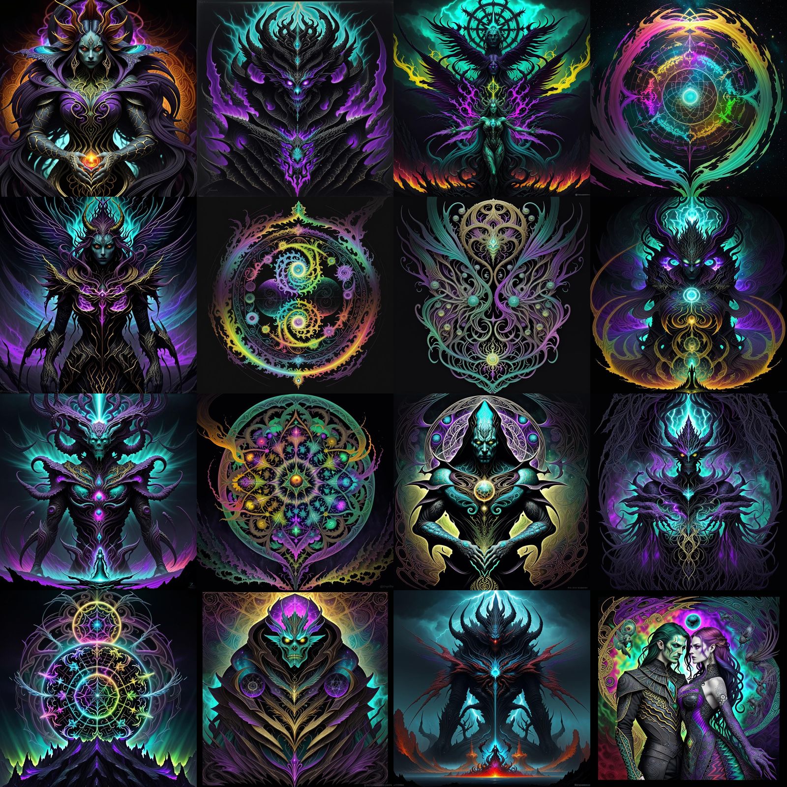 Gods of Chaos: Cosmic Horror Couples in Vibrant, Surreal Art