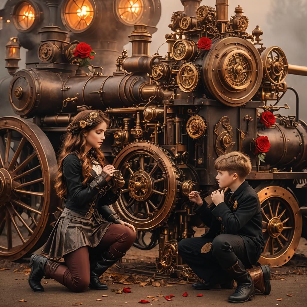 Steampunk Valentine's Proposal with Brass and Roses
