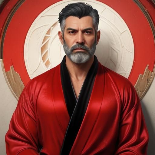 Elegant Man in Red Velvet Robe, Impressionist Style