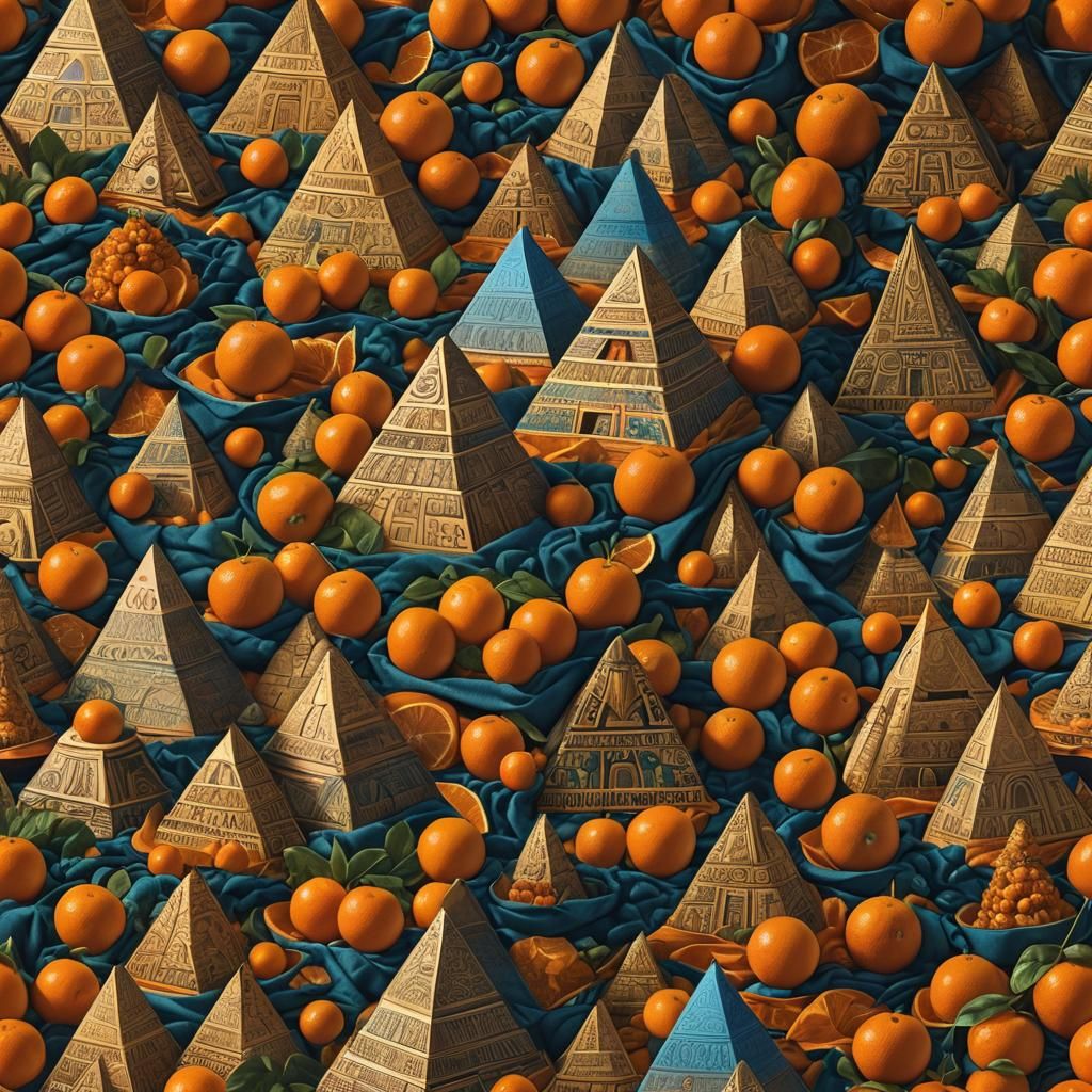 Orange Pyramid Still Life in Matte Painting Style