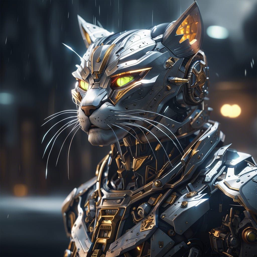Epic Sci-Fi Cat King in Electric Storm