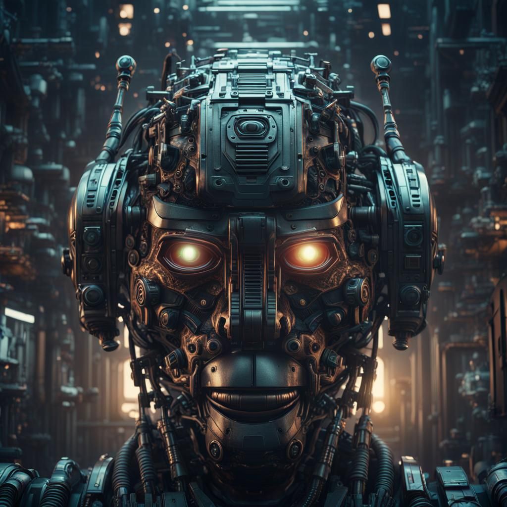 Cinematic Robot Face in Tech House Style
