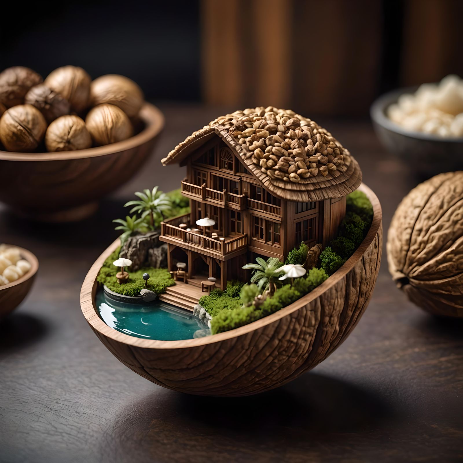Miniature Spa Resort Inside a Walnut Shell