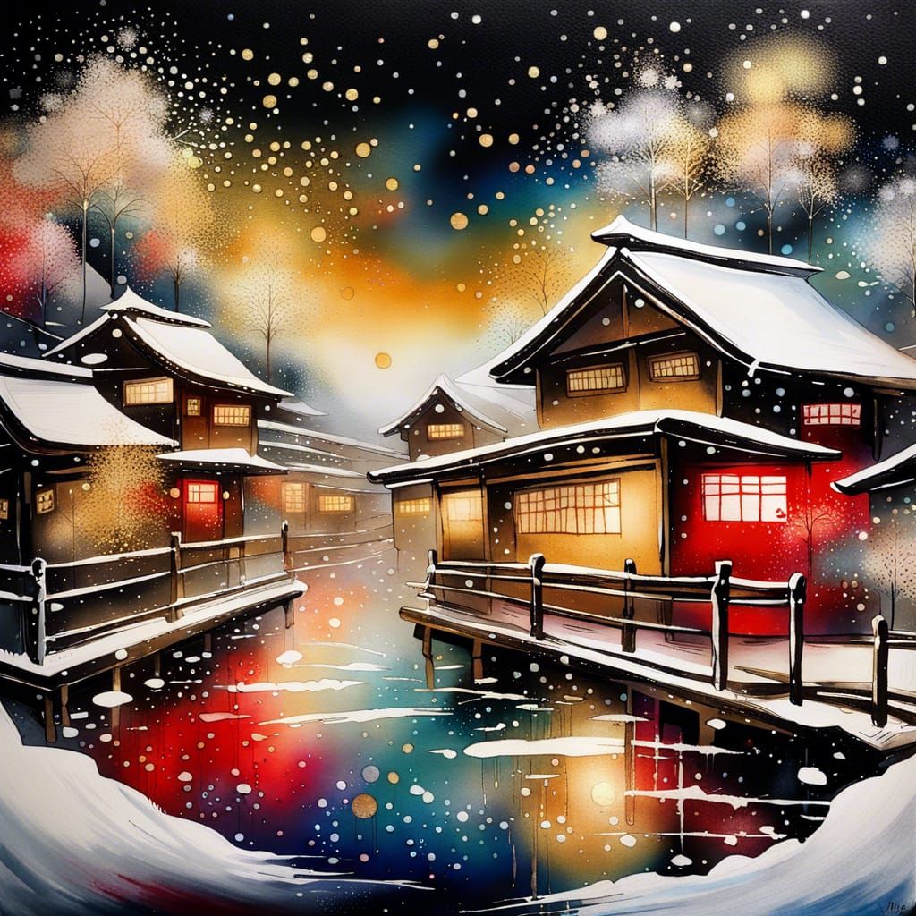 Onsen town in japan in winter