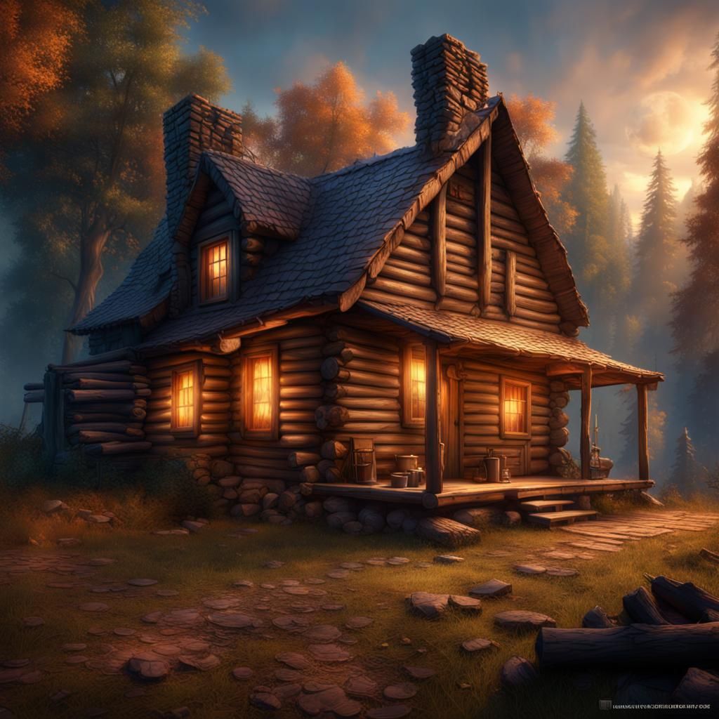 Enchanting Log Cabin for Sale: Fantasy Concept Art