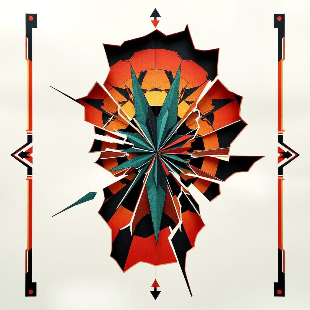 Art Deco Paper Art Depicting Fractured Past with Glitch Effe...