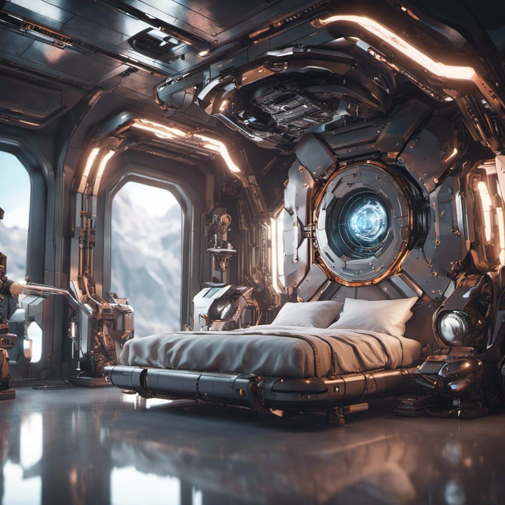 Futuristic Dream Bedroom with Intricate Mech Details