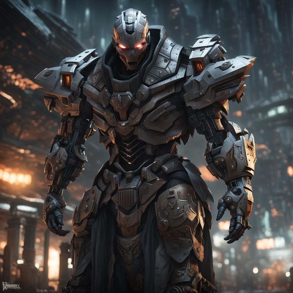 Cyberpunk Titan in Dark Fantasy Concept Art