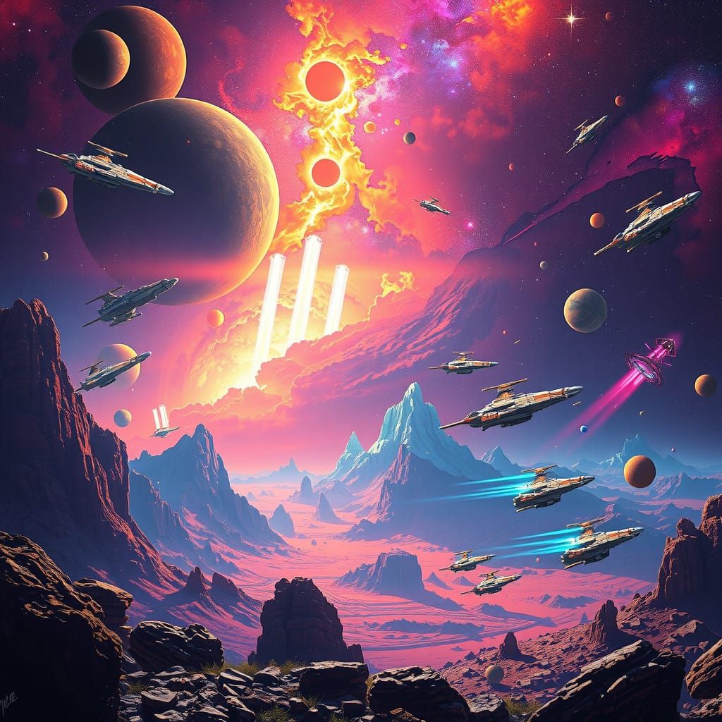 Futuristic Space Galaxy with Vibrant Celestial Bodies