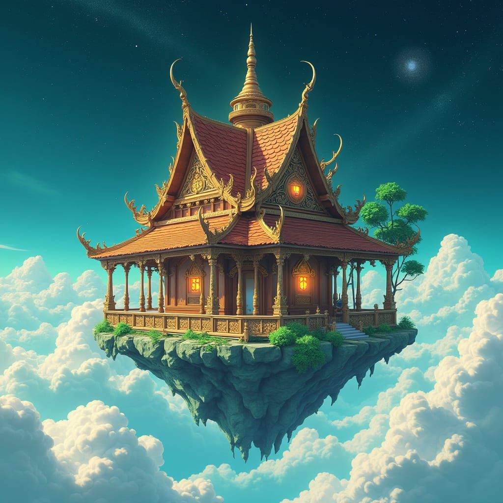 Thai Spirit House in Ghibli Style