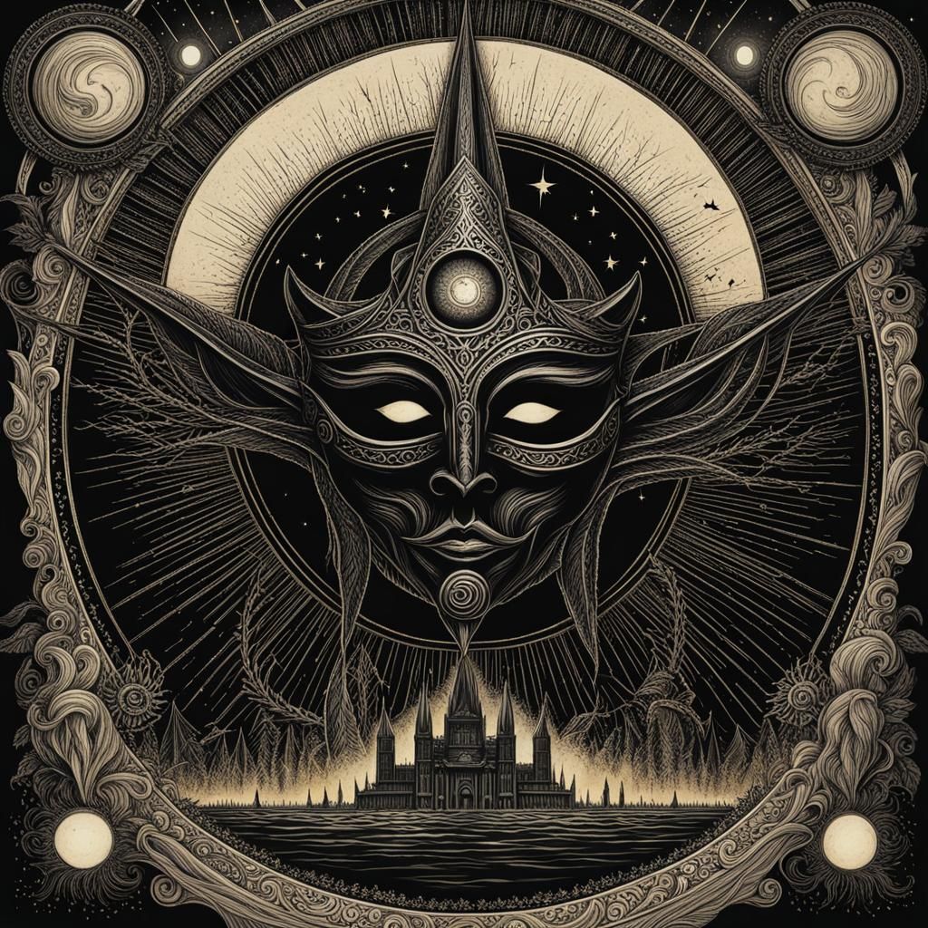 Surreal Carcosa Landscape with Black Stars