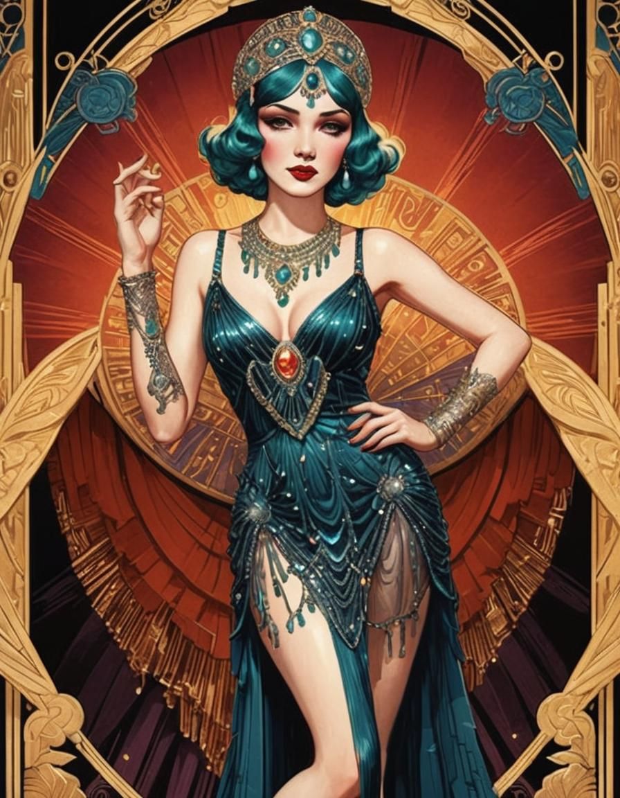 Art Deco Burlesque Dancer in Flapper Gown
