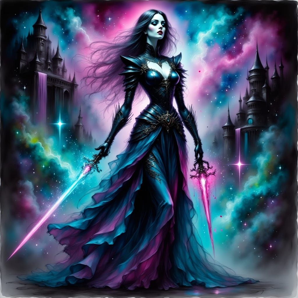 Cyberpunk Battlemage in Gothic Victorian Armor