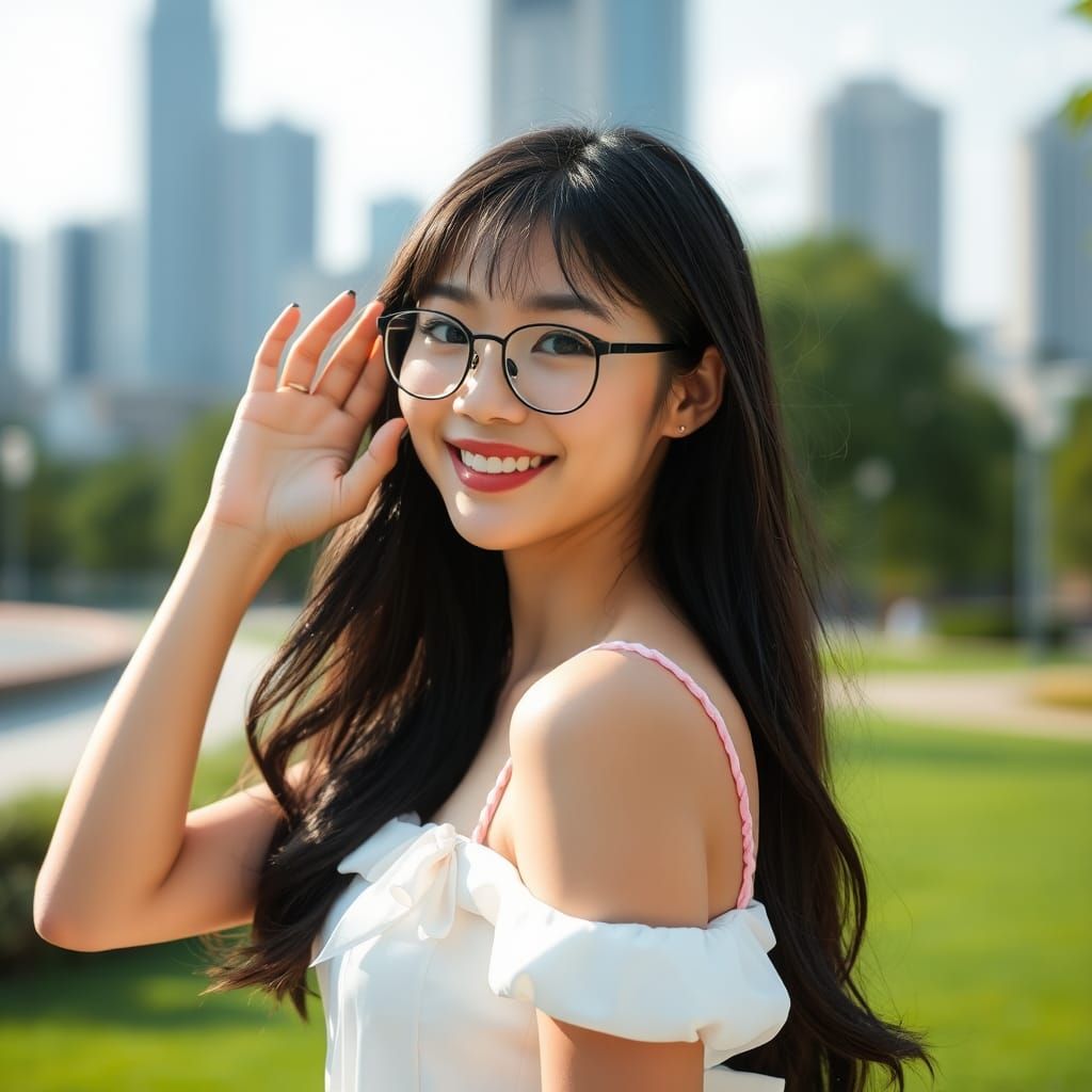 Beautiful Woman in City Park Fashion Photoshoot