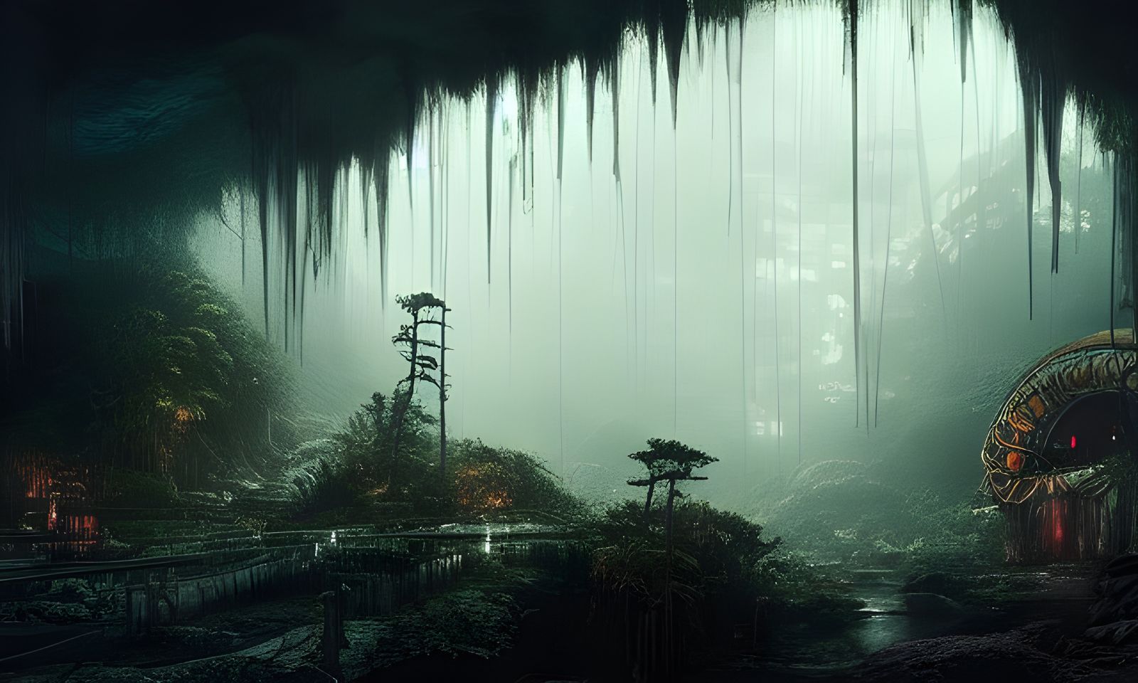 Biopunk City Inside Jungle Cave in Unreal Engine