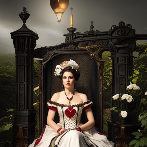 Steampunk Queen with Heart Crown on Throne