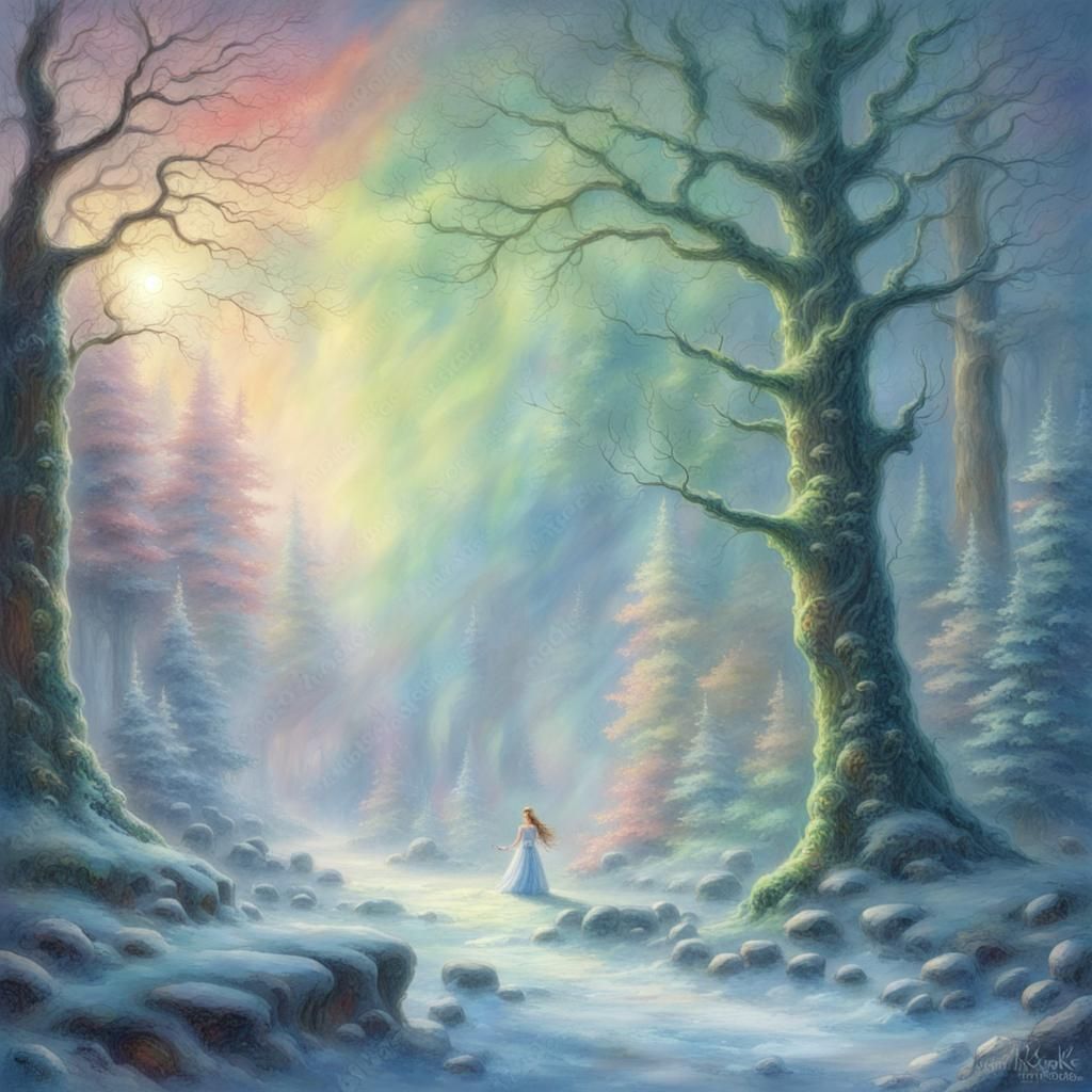 Mystic Winter Fairy Under Aurora Borealis