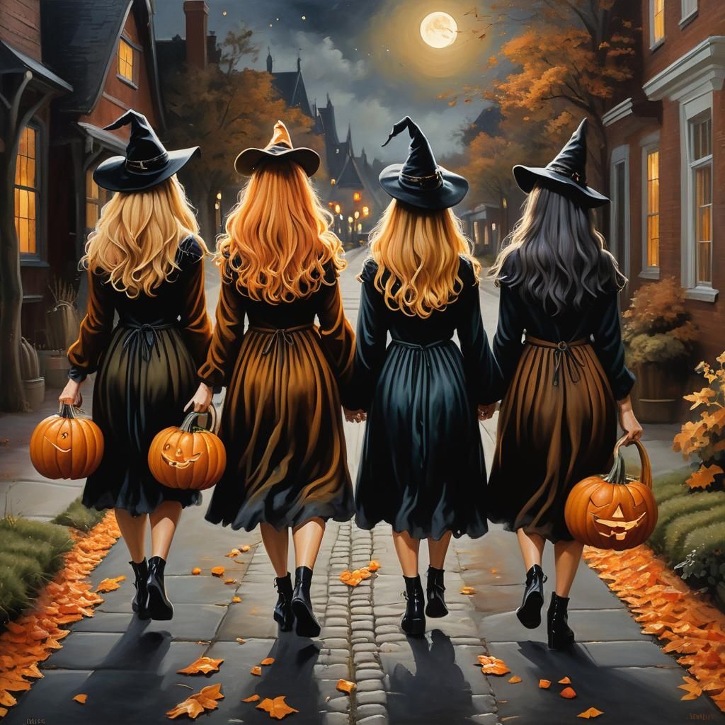 Enchanting Witches Walk on Samhain Night