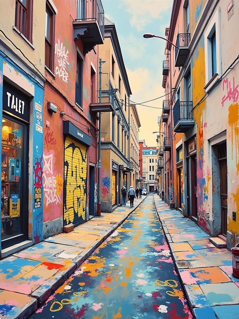 City Street Art in Neo-Expressionist Impasto Style