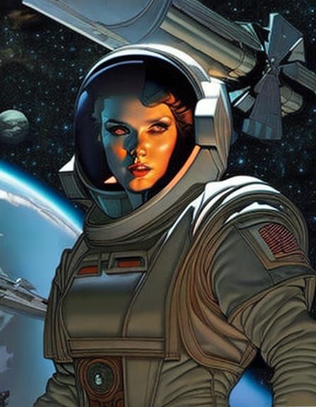 Pinup Astronaut in Space: Retrofuturistic Collage Art