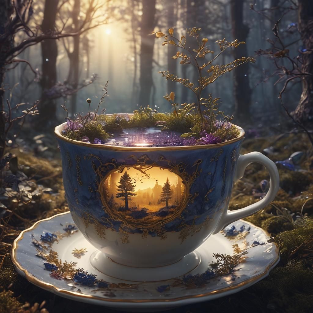 Surreal Teacup Sun Reveals Forest Landscape