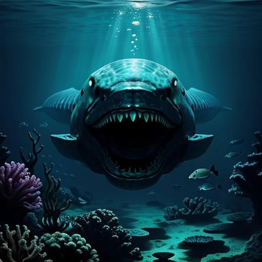 Bioluminescent Leviathan in Deep Sea Trench