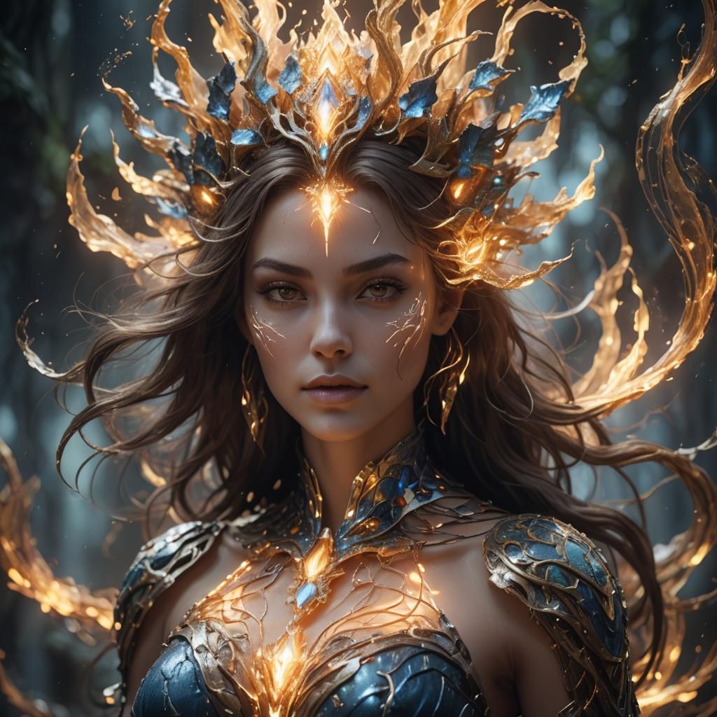 Radiant Light Elemental Woman in Detailed Matte Painting