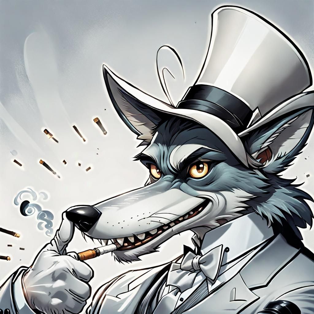 Cartoon Wolf Dressed as Dapper Villain