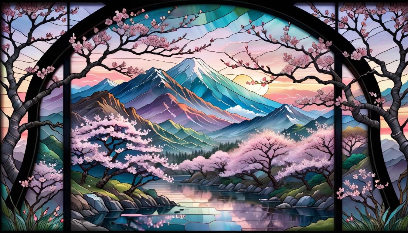 Stunning Stained Glass Japanese Cherry Blossom Design