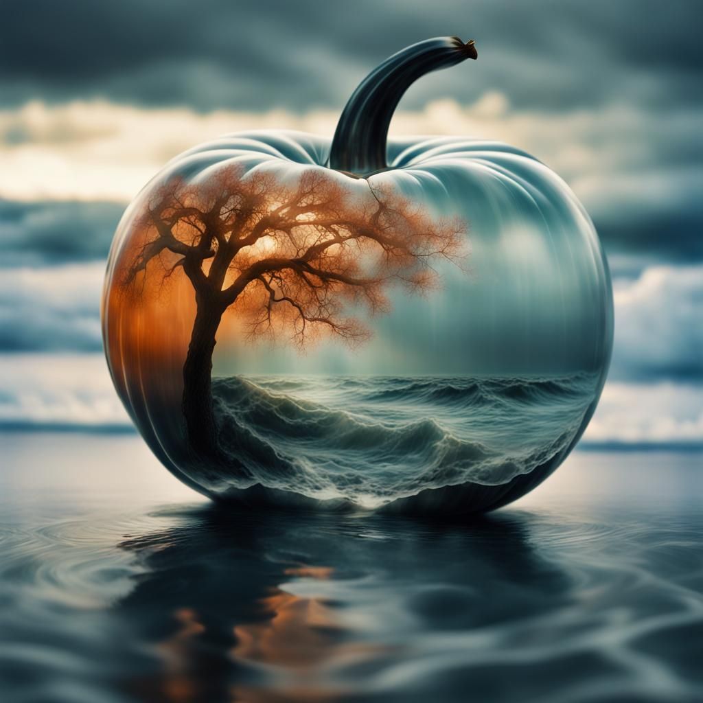 Stormy Sea Refractive Glass Pumpkin Double Exposure