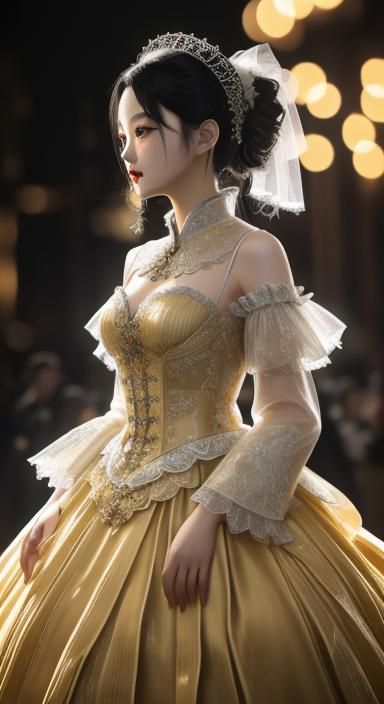 Jing Tian in Fettuccine Ball Gown: Hyperdetailed Art