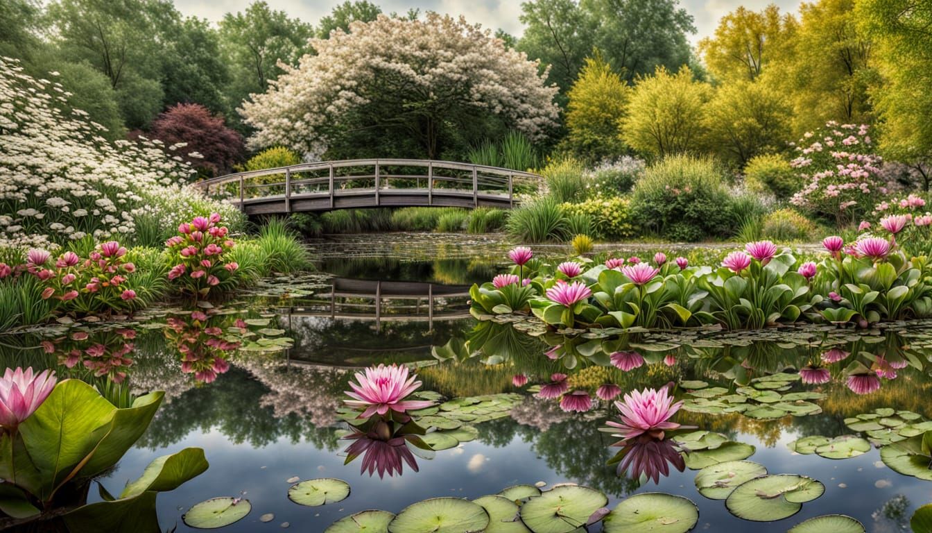 Hyperrealistic Water Lilies in a Cinematic Pond Scene