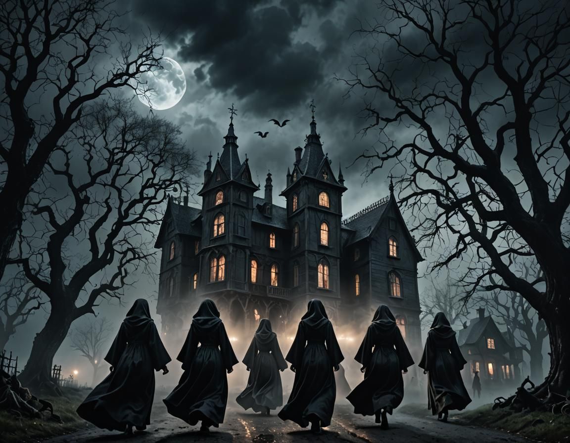 Eerie Gothic Horror Scene on a Moonlit Night