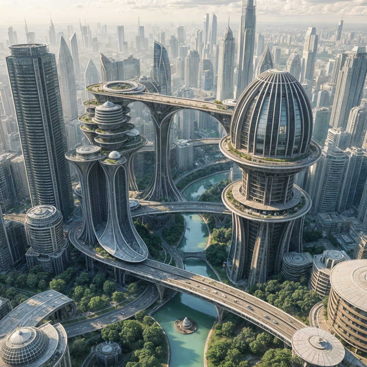 Surreal Urban Arcology in a Futuristic Megastructure