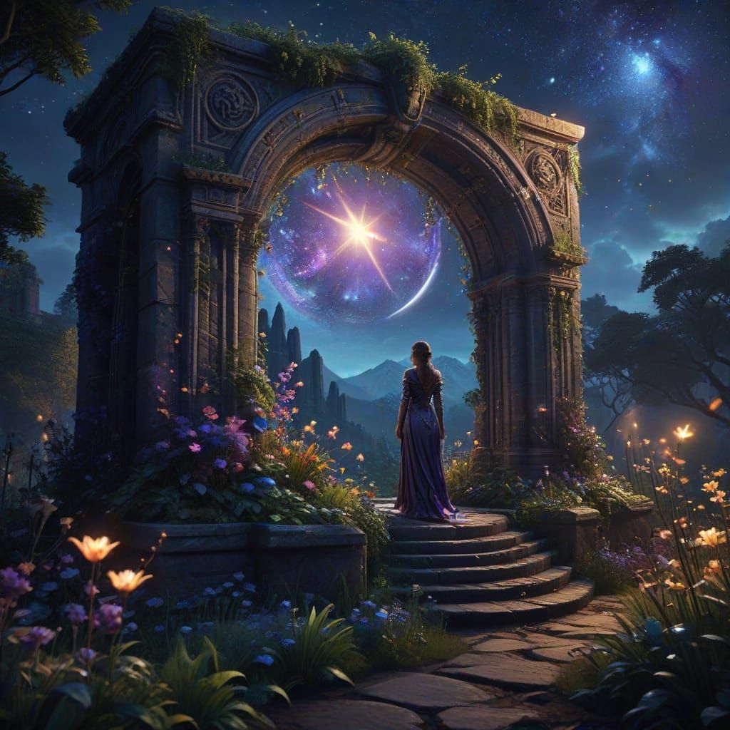 Luminous Memorial in a Starlit Garden