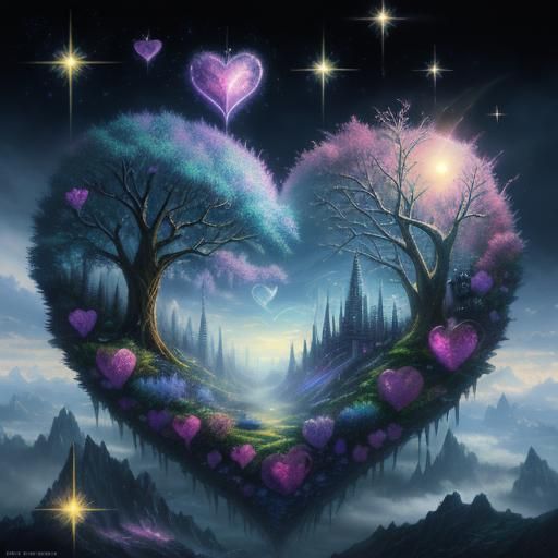 Ethereal Crystal Heart in a Fantasy Landscape