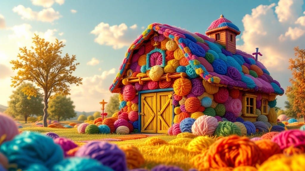 Whimsical Yarn Barn in High-Definition Detail