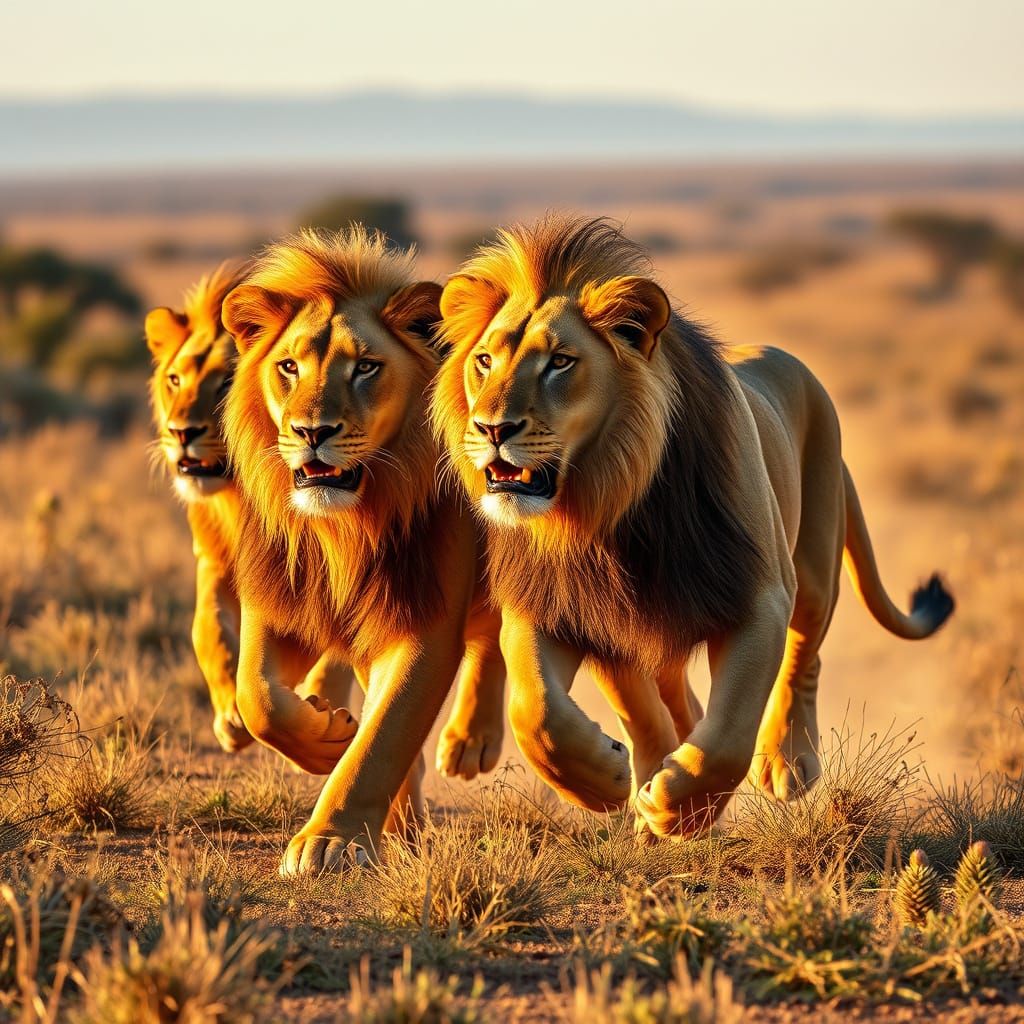Lions Roam Wild in a Golden Savannah
