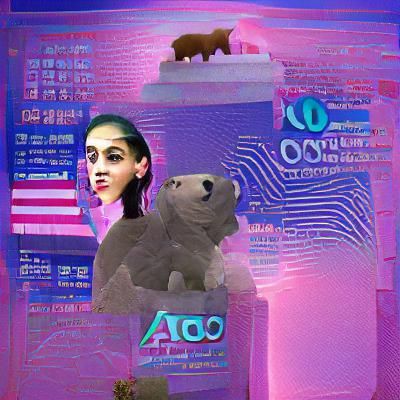 Vaporwave Woman with Bear