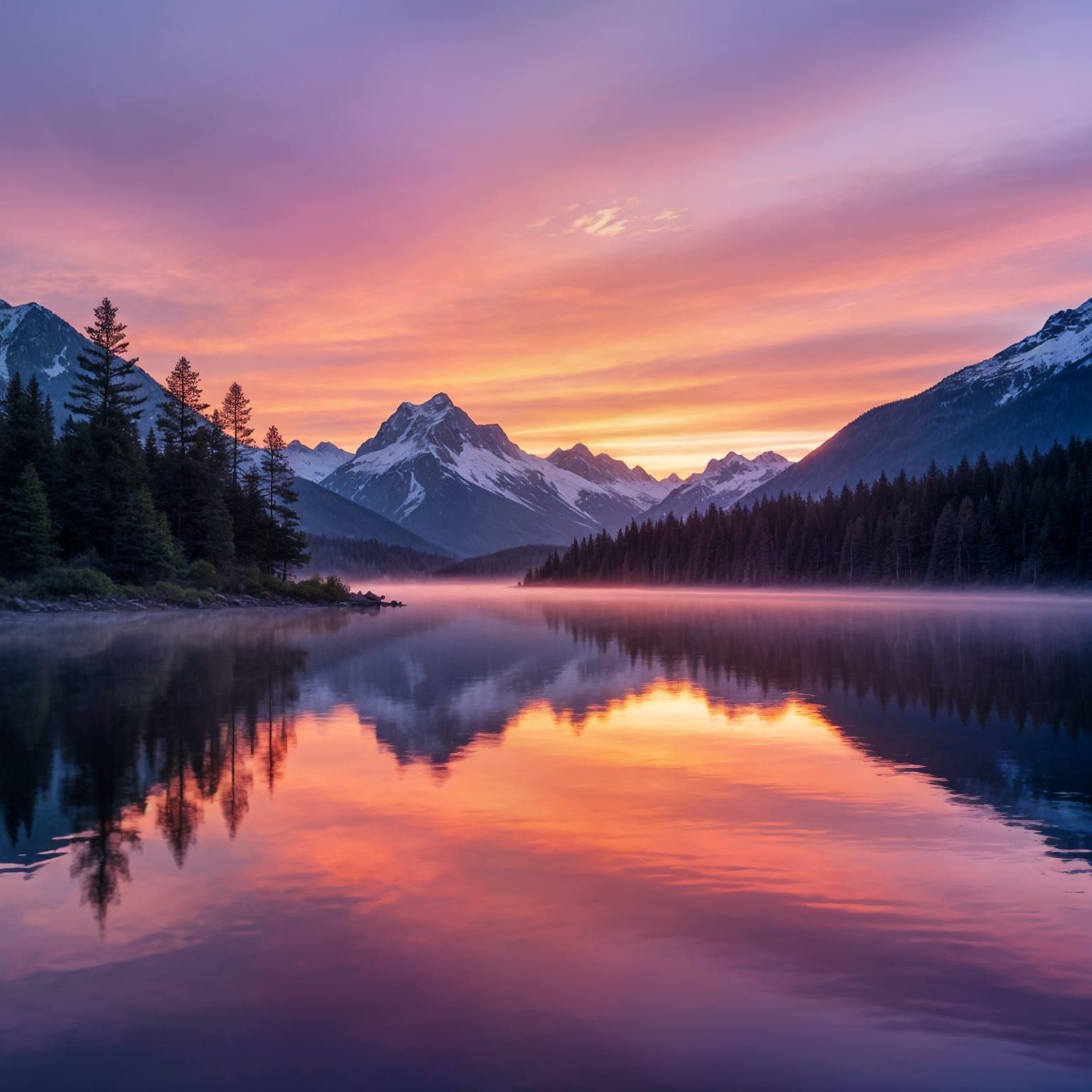 Serene Mountain Lake at Sunrise Reflection
