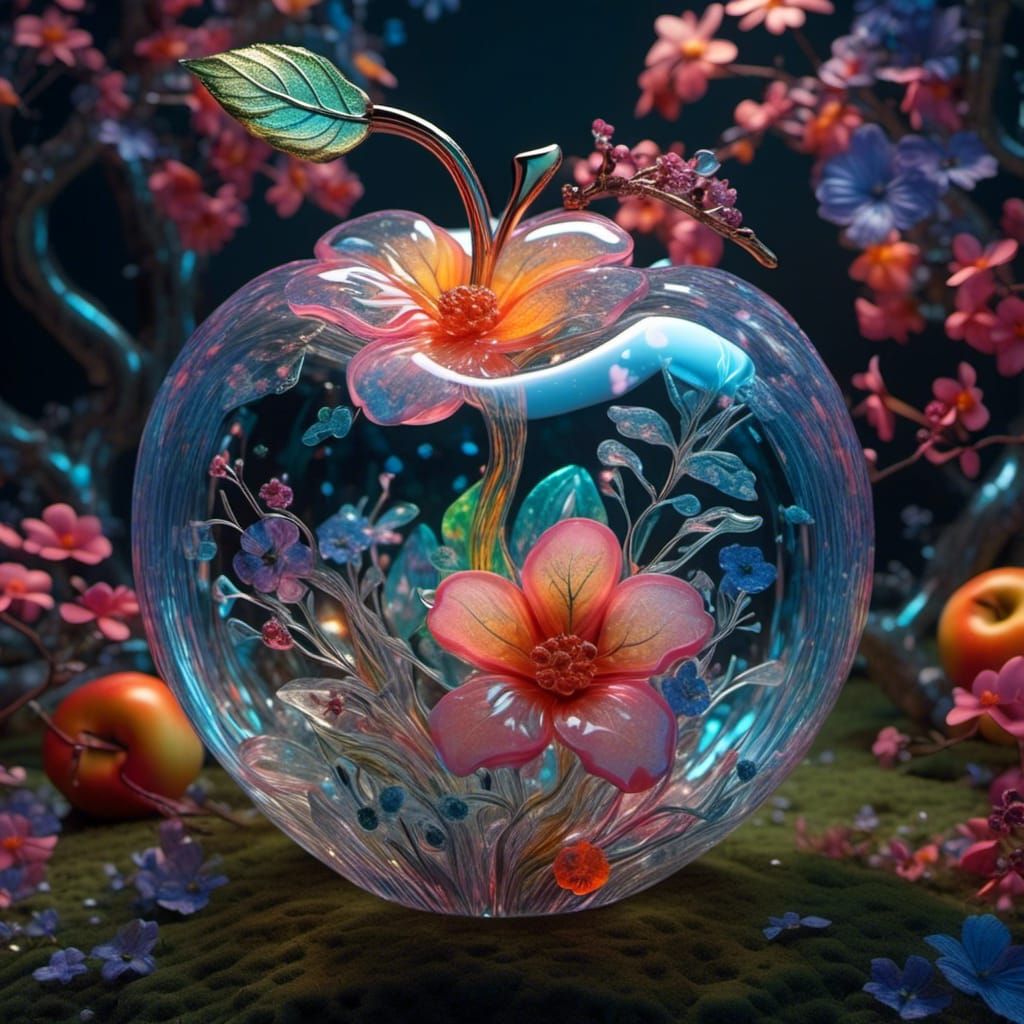 Bioluminescent Flowers Bloom Inside Glass Apple