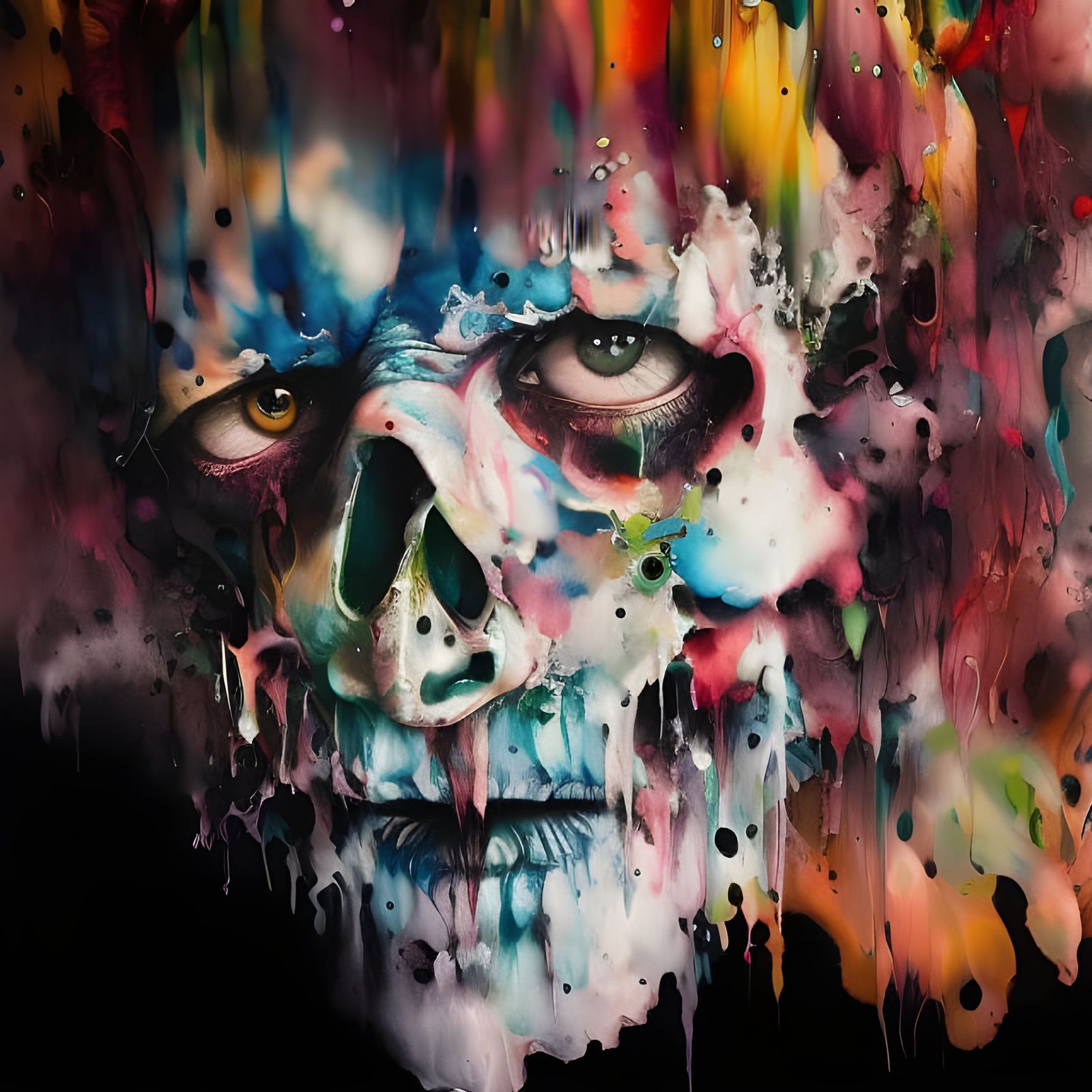 Colorful Clown Skull Portrait in Gouache Style