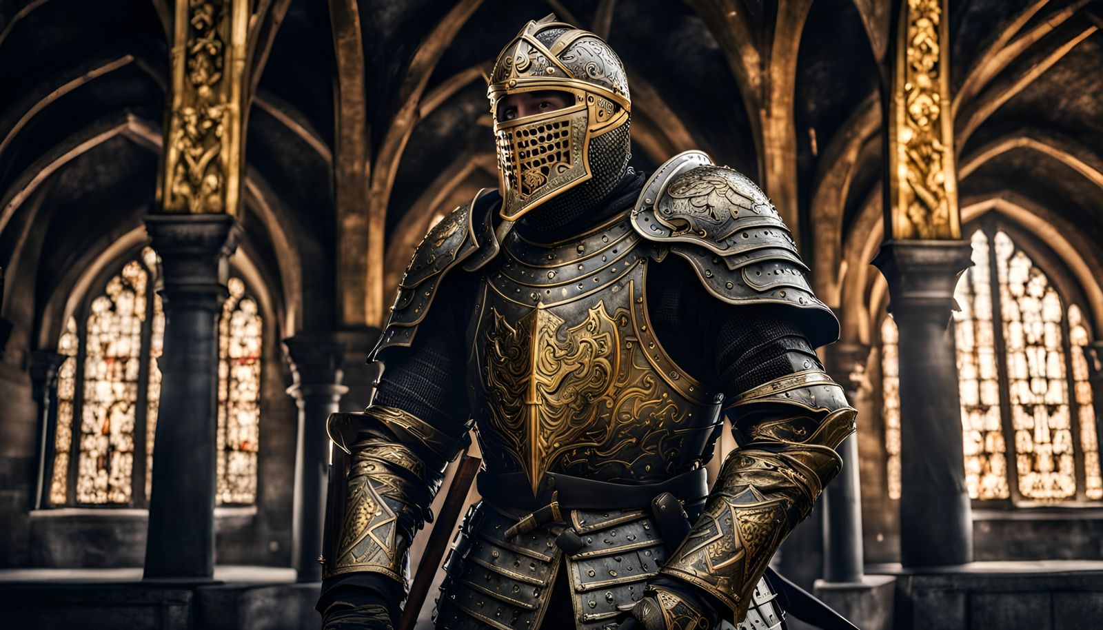 Knight in Black and Gold Armor Defending Realm