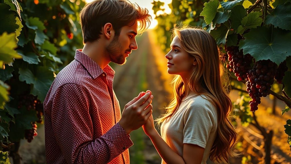 Romantic Vineyard Scene at Golden Hour